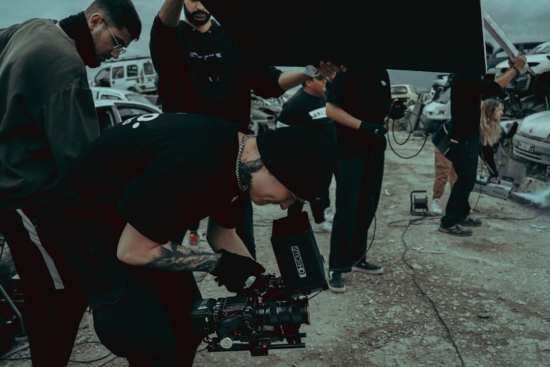actors filming retro tv show