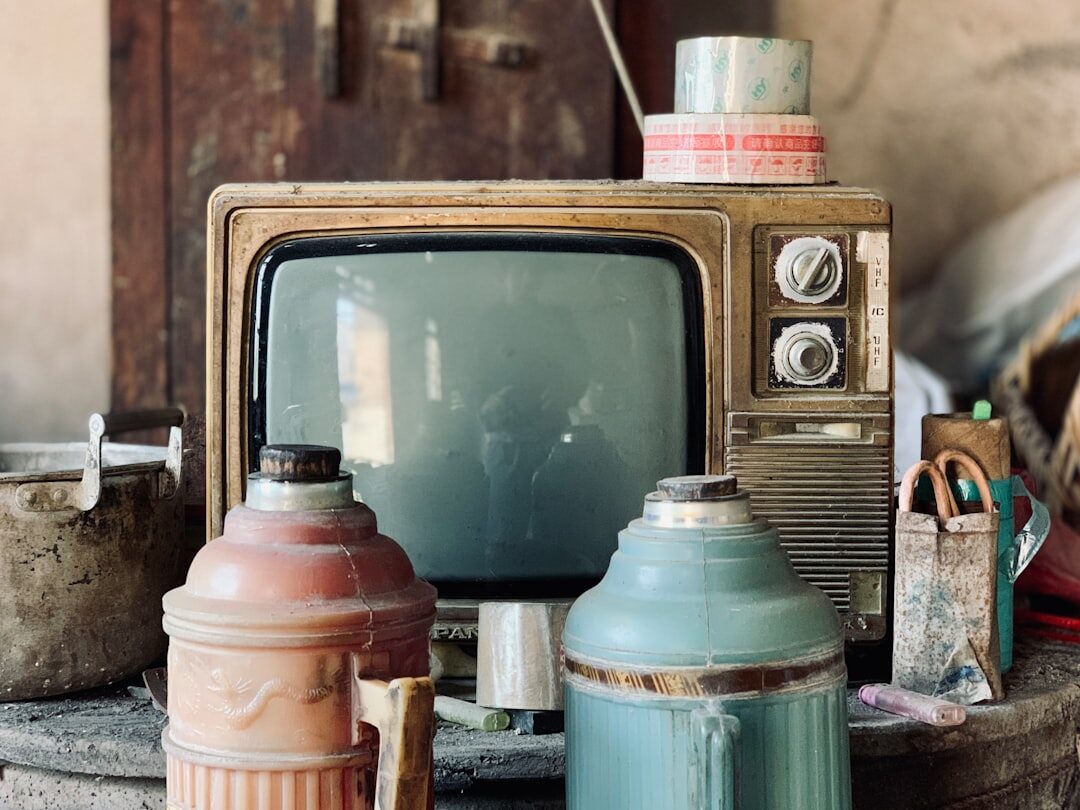 family watching old tv